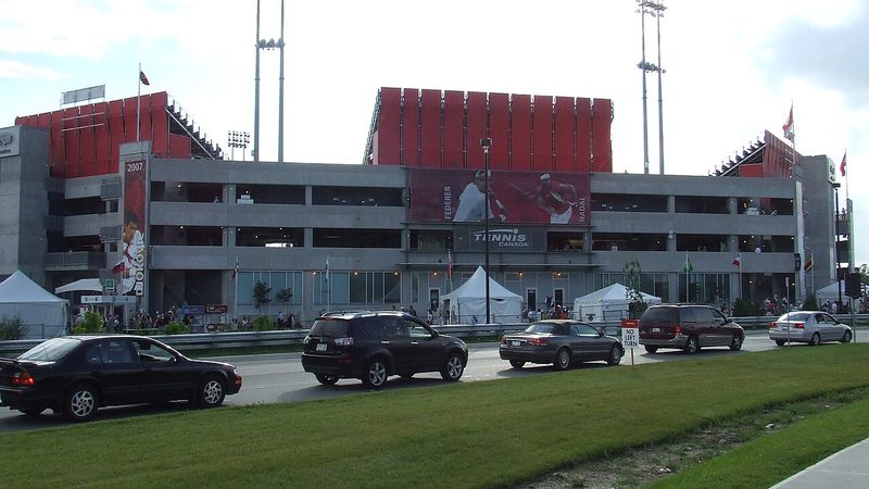 Exterior of the tennis stadium at York University in Toronto.