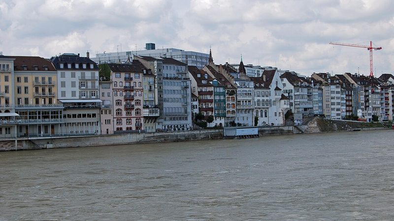 Rhine river and Basel waterfront